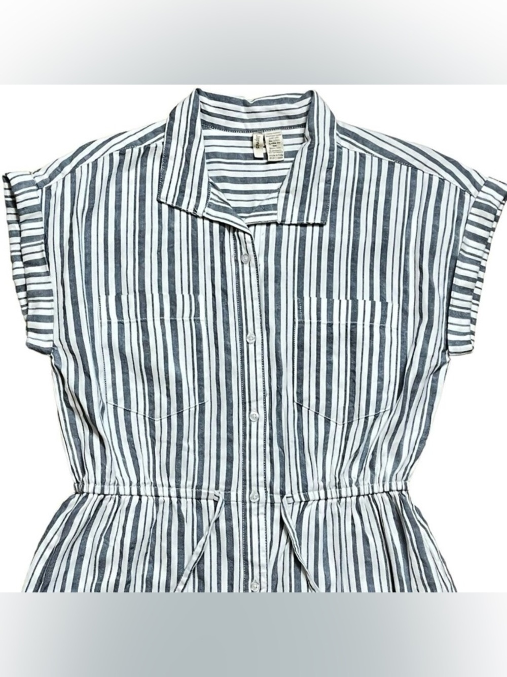 Japna Striped 100% Cotton NEW Button Up Mini Shirt Dress Pockets Collared Size S - Picture 7 of 9